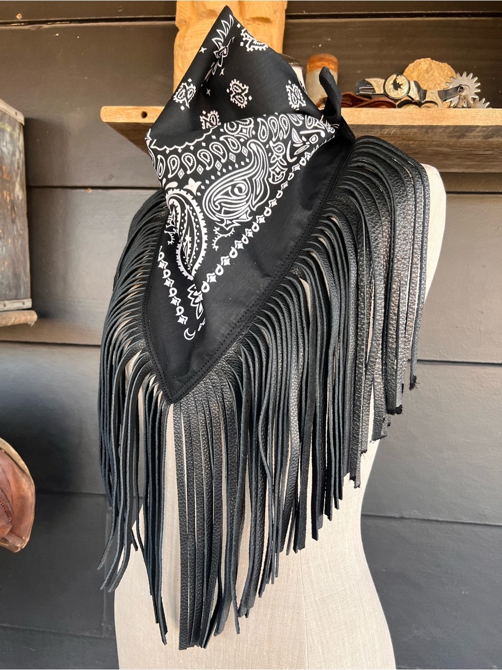 The Desert Dusted Bandana Leather Fringe Collar Dirty Mojave Leather